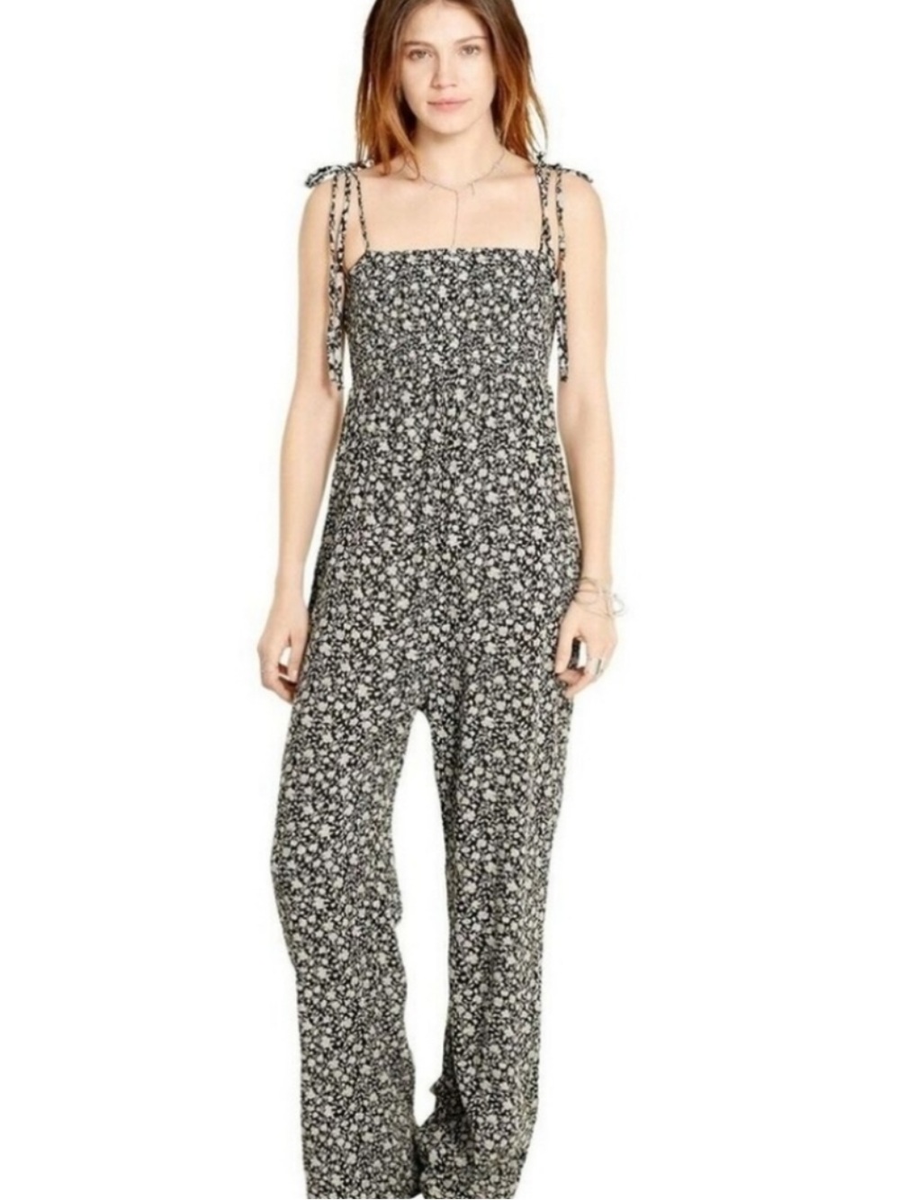Denim & Supply Ralph Lauren Black Floral Jumpsuit Size XS‎ Wide Leg Smocked